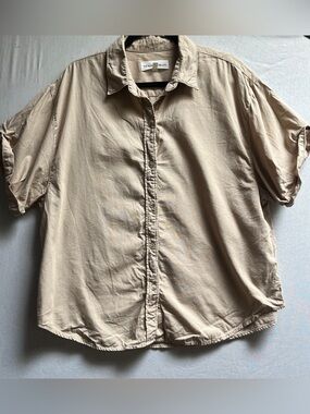 Denim Forum Light Beige Oversized Short Sleeve Button Down Shirt M